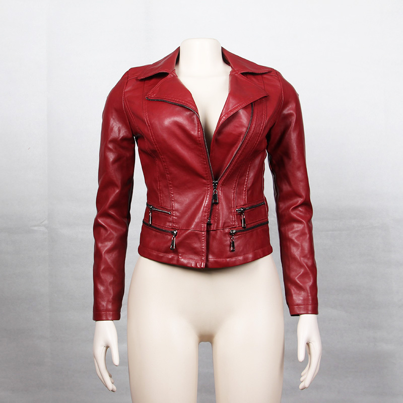 Outdoor Women Pu Leather Jacket With Zipper